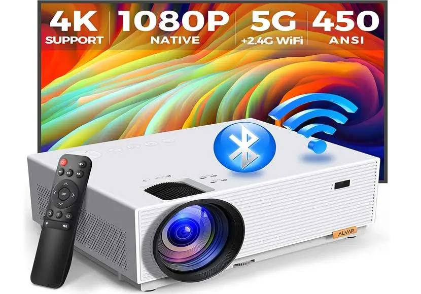 افضل بروجكتر منزلي الأكثر مبيعا 2023 7 جهاز عرض بروجكتر صغير 4K مزود ببلوتوث وواي فاي ALVAR